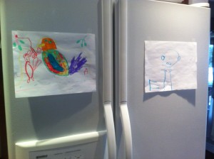 Kids drawing on fridge